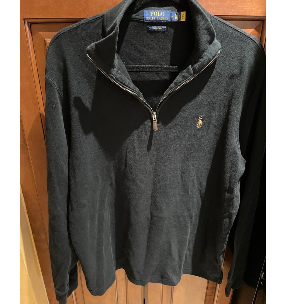 Polo Ralph Lauren Mens Estate Rib Quarter Zip Pullover Black Gold Pony Size M